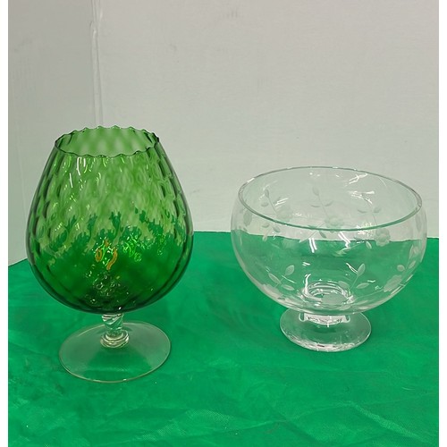 215 - GREEN BRANDY GLASS BOWL PLUS CLEAR ONE