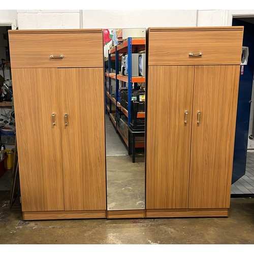 278 - TEAK EFFECT TRIPLE WARDROBE