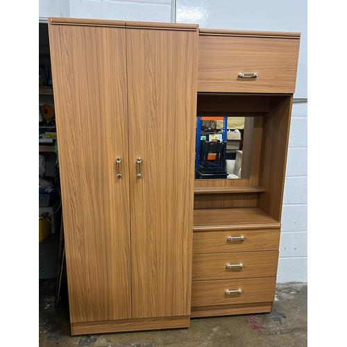 275 - TEAK EFFECT DOUBLE COMBIE WARDROBE SET