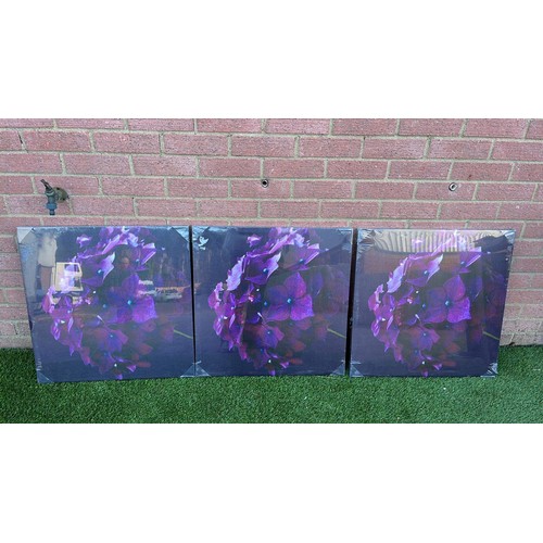 331 - 3 new purple flower canvas pictures