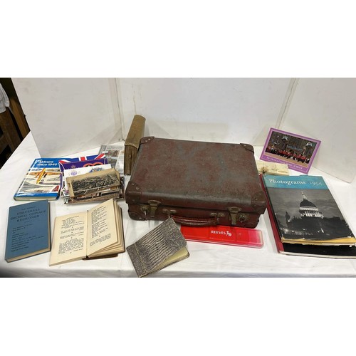 245 - Vintage brown case with collectable ephemera