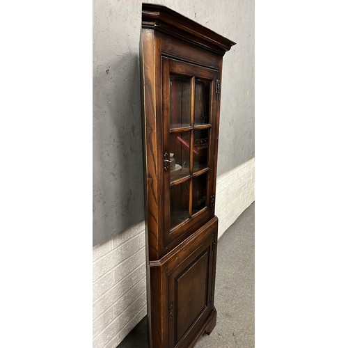 581 - SOLID DARK FINNISH ASH GLAZED TOP CORNER CUPBOARD