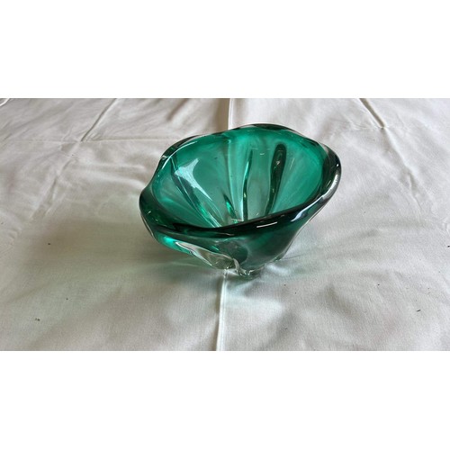 135 - HEAVY GREEN GLASS BOWL