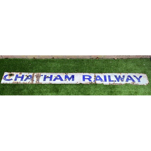 445 - CHATAM RAILWAY ENAMEL SIGN HAS  lots of age ware / needs repair