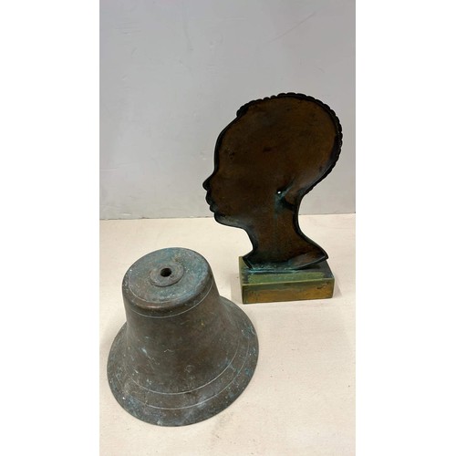 36 - SOLID HEAVY BRASS BELL AND FEMALE HEAD