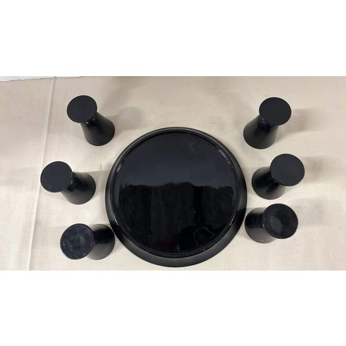 59 - BLACK JAPANESE SAKE BEAKER SET WITH TRAY