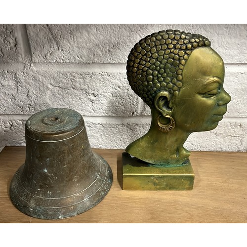 36 - SOLID HEAVY BRASS BELL AND FEMALE HEAD