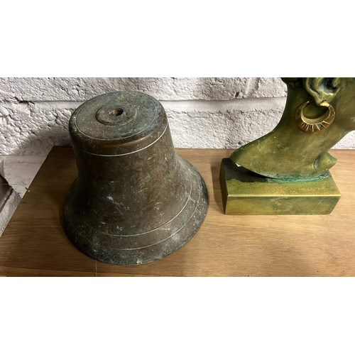 36 - SOLID HEAVY BRASS BELL AND FEMALE HEAD