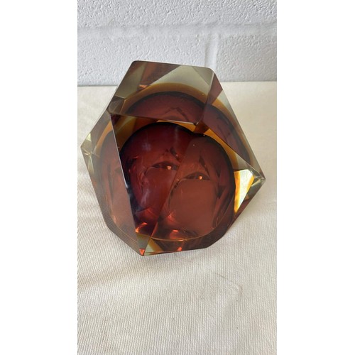 33 - LARGE HEAVY GLASS AMBER DISH