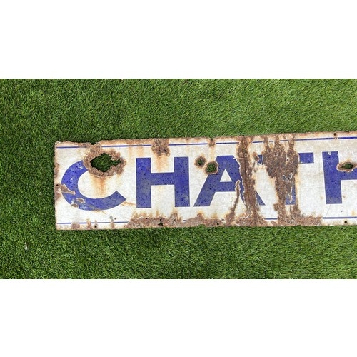 445 - CHATAM RAILWAY ENAMEL SIGN HAS  lots of age ware / needs repair