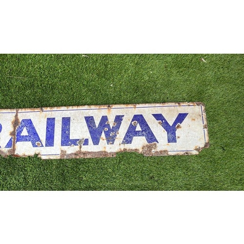 445 - CHATAM RAILWAY ENAMEL SIGN HAS  lots of age ware / needs repair