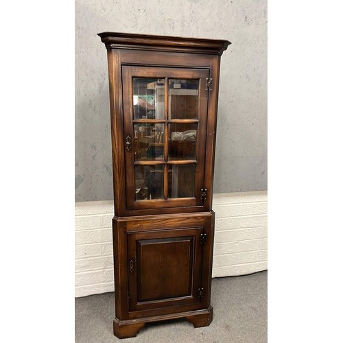 200 - SOLID DARK FINNISH ASH GLAZED TOP CORNER CUPBOARD