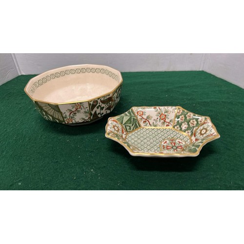 55 - MASONS IRONSTONE APPLIQUE BOWL AND DISH IN GREEN