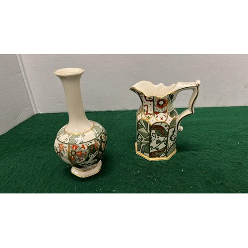 54 - MASONS IRONSTONE APPLIQUE BUD VASE AND JUG