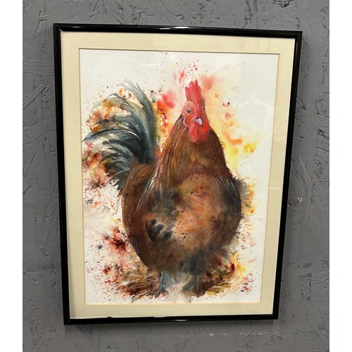 35 - FRAMED WATER COLOUR OF A COCKEREL BY WENDY QUINHELL 2017