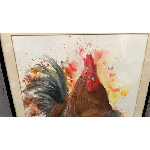 35 - FRAMED WATER COLOUR OF A COCKEREL BY WENDY QUINHELL 2017