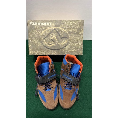 32 - SHIMANO SH-MO55 BROWN & BLUE CYCLE SHOES SIZE 43 WITH SUREFOOT VI ATB PEDALS SEE ALL PICTURES ( ... 