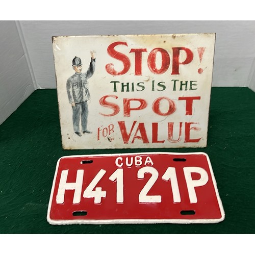 23 - CUBA NUMBER PLATE AND STOP SIGN