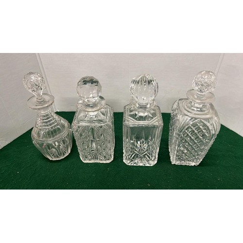 366 - FOUR GLASS DECANTERS SEE PICTURES FOR CONDITION