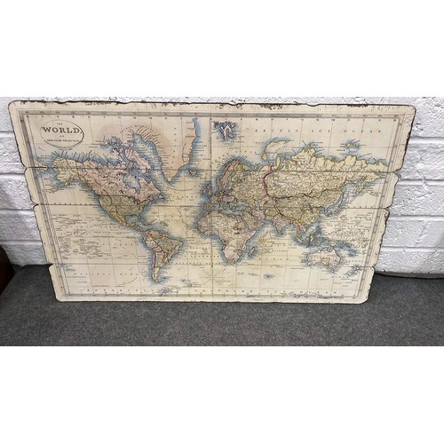 373 - REPRODUCTION WORLD MAP ON A WOODEN PANEL