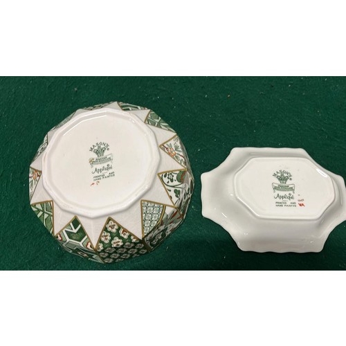 55 - MASONS IRONSTONE APPLIQUE BOWL AND DISH IN GREEN