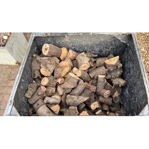 298 - LARGE SQUARE METAL COAL BUNKER WITH CONTENTS OF SEASONED LOGS SEE ALL PICTURES