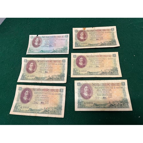 177 - 6 X SOUTH AFRICA £5 BANK NOTES 1948 / 59