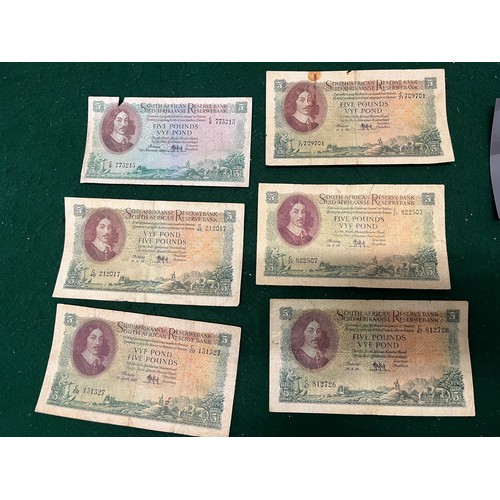 177 - 6 X SOUTH AFRICA £5 BANK NOTES 1948 / 59