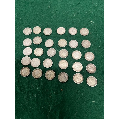 184 - 30 X SILVER THREE PENCES