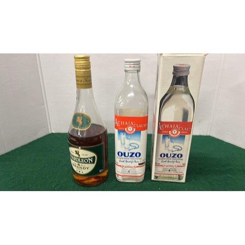 96 - OPEN BOTTLES OF NAPOLEON BRANDY AND OUZO SEE PICTURES / HC