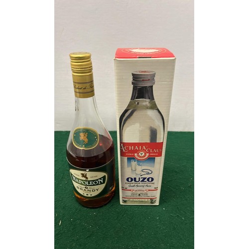 96 - OPEN BOTTLES OF NAPOLEON BRANDY AND OUZO SEE PICTURES / HC