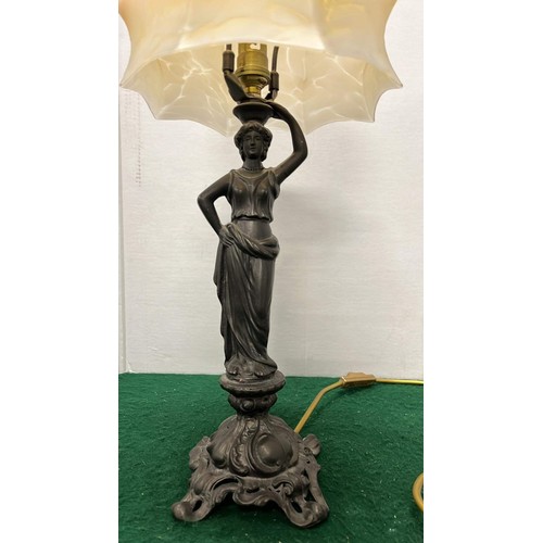 139 - FEMAL FIGURE BASED WITH GLASS SHADE SIDE LAMP