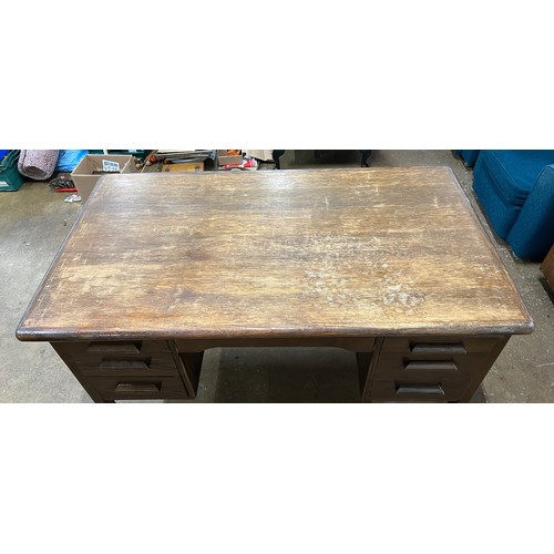 242 - VINTAGE TWIN PEDESTAL OAK OFFICE DESK