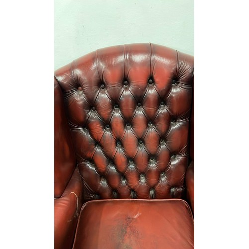 244 - CHESTERFIELD STYLE HIGH BUTTON WINGBACK ARM CHAIR IN OXBLOOD FINISH