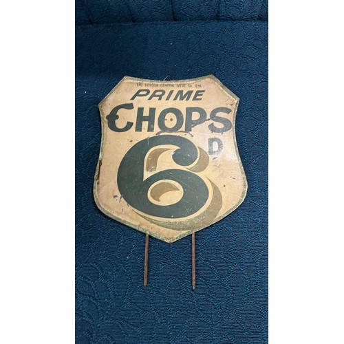 147 - VINTAGE BUTCHERS PRICE SIGN CHOPS 6D