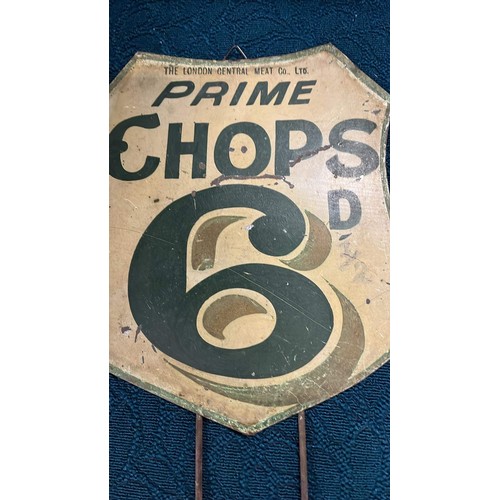 147 - VINTAGE BUTCHERS PRICE SIGN CHOPS 6D