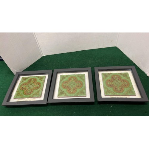 154 - THREE FRAMED CAMPANELLA FLOOR TILES CIRCA 1920 TAKEN FROM A HOUSE IN CAPRI