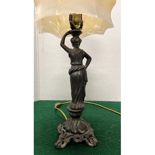 139 - FEMAL FIGURE BASED WITH GLASS SHADE SIDE LAMP