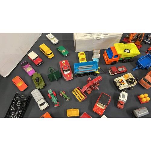 132 - MIXED SCALE PLAY WORN CAR MODELS WITH BATMOBILE