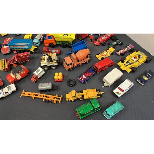 132 - MIXED SCALE PLAY WORN CAR MODELS WITH BATMOBILE