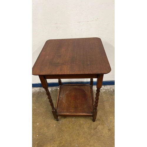 222 - SQUARE OAK SIDE TABLE WITH BARLEY SUGAR LEGS