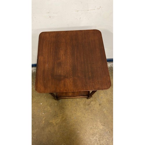 222 - SQUARE OAK SIDE TABLE WITH BARLEY SUGAR LEGS