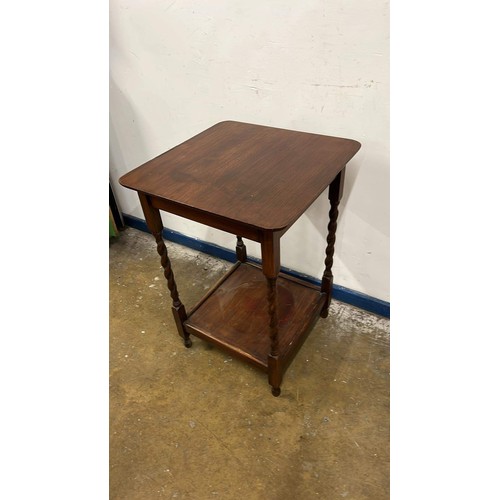 222 - SQUARE OAK SIDE TABLE WITH BARLEY SUGAR LEGS