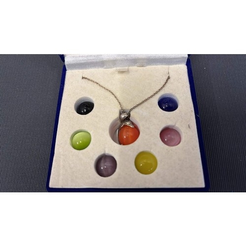 129 - STERLING SILVER NECKLACE  COLOURED STONE SET