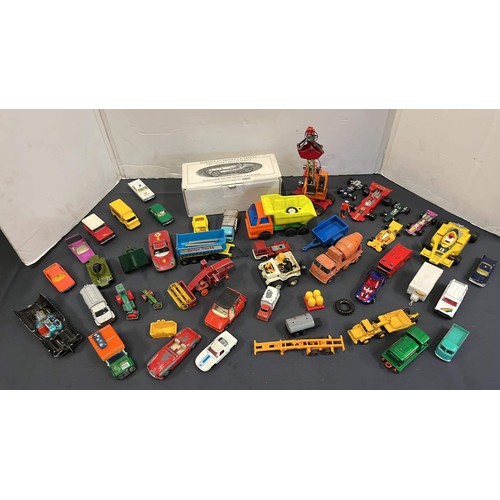 132 - MIXED SCALE PLAY WORN CAR MODELS WITH BATMOBILE