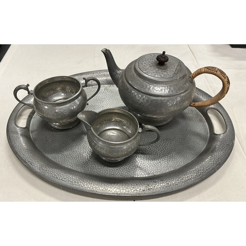 539 - PEWTER TEA SET WITH TRAY