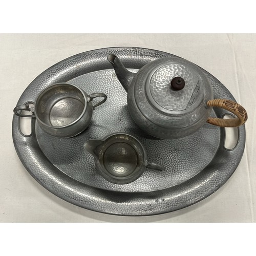 539 - PEWTER TEA SET WITH TRAY