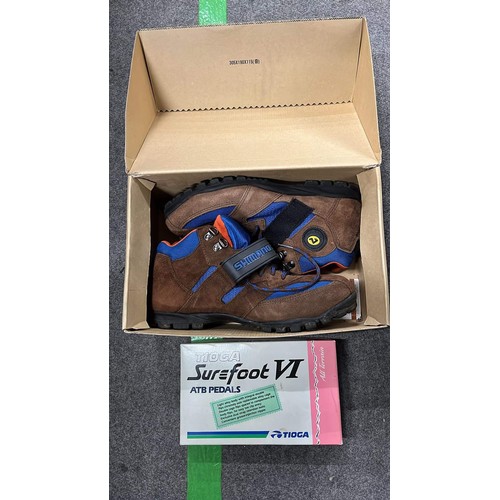 32 - SHIMANO SH-MO55 BROWN & BLUE CYCLE SHOES SIZE 43 WITH SUREFOOT VI ATB PEDALS SEE ALL PICTURES ( ... 