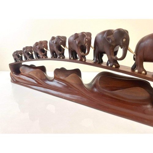 41 - CARVED WOODEN ELEPHANT TROOP 20.5