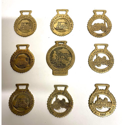 15 - NINE SOLID BRASS STEAM SHOW HORSE BRASSES